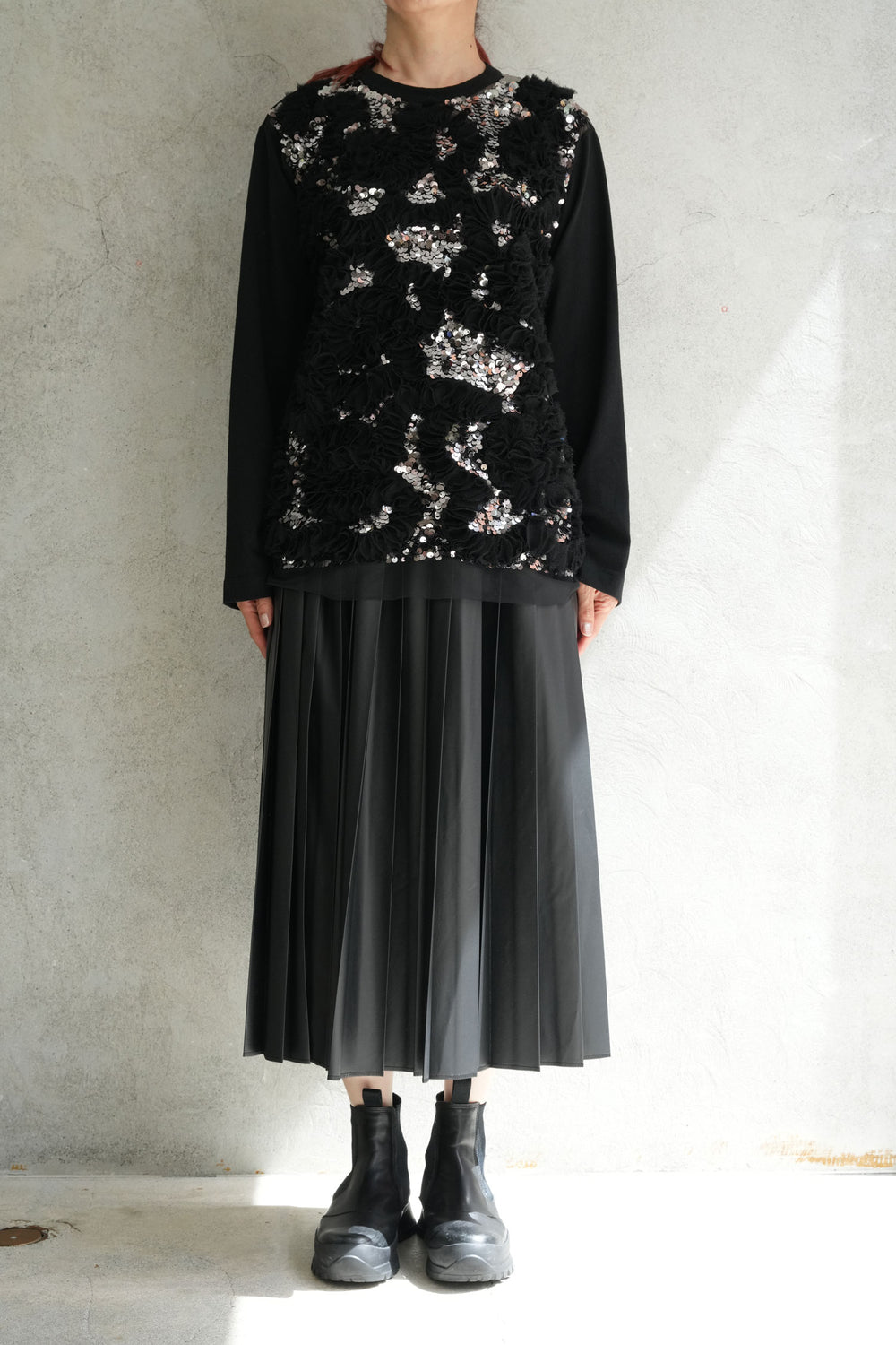 Taellページとなります☻ チュール刺繍カットソー-BLACK×SILVER- – OBLIGE