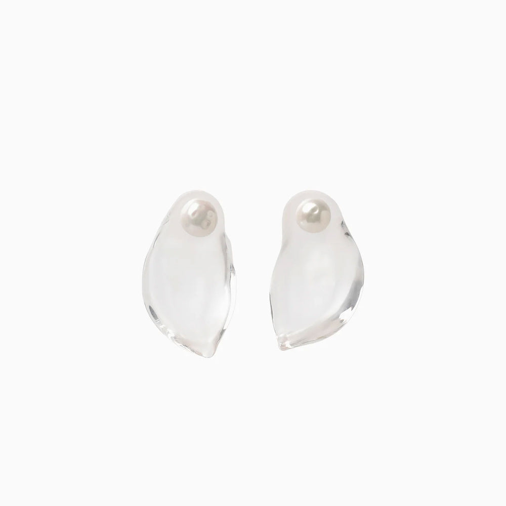 Organic motif Glass Earrings - clear