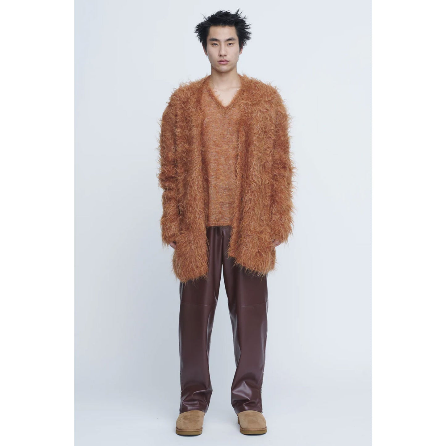 
                  
                    Shaggy V-Neck Cardigan-KHAKI-
                  
                