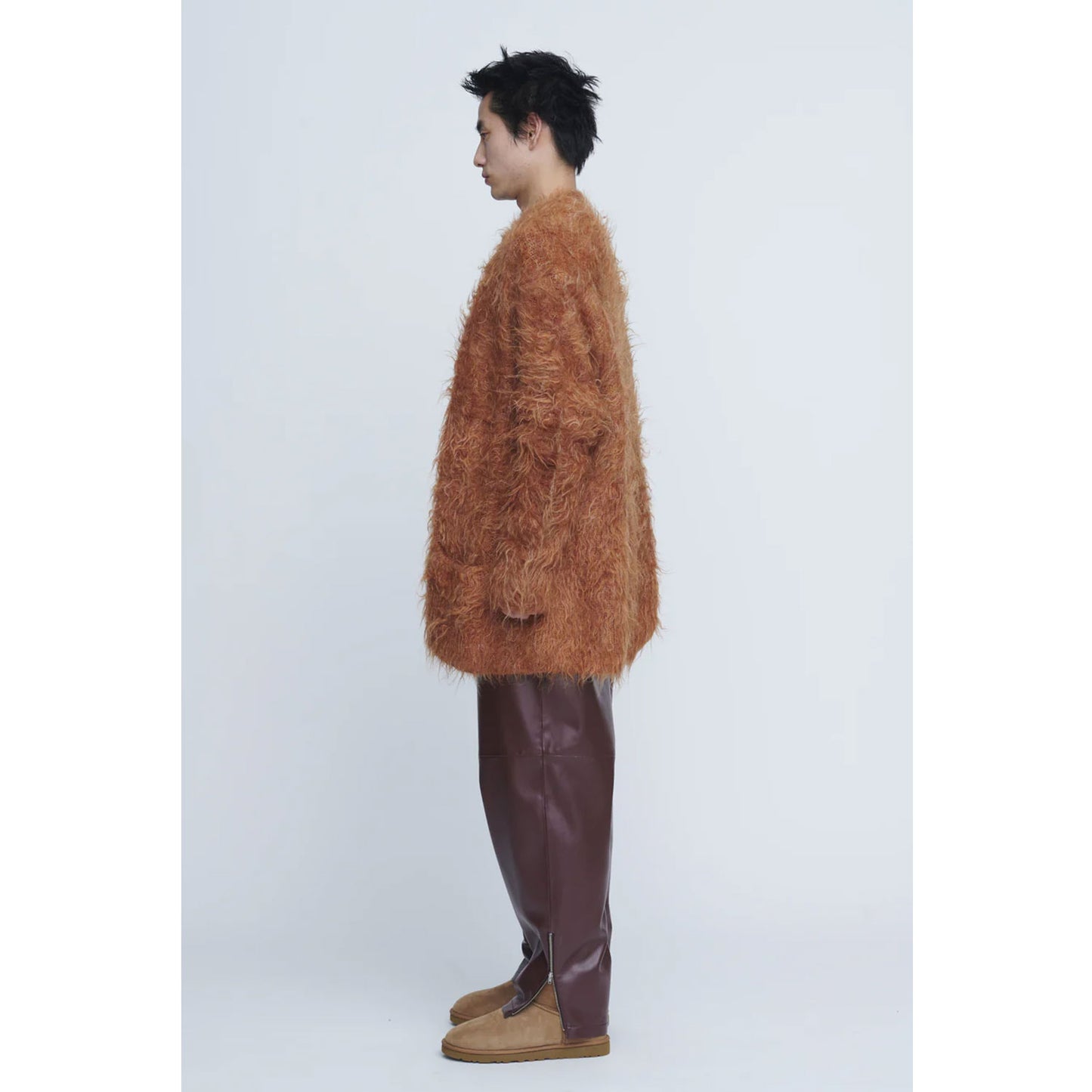 
                  
                    Shaggy V-Neck Cardigan-KHAKI-
                  
                