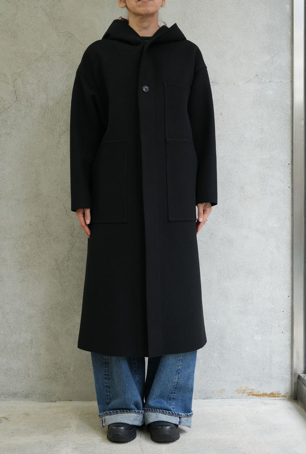 MELTON HOODED WORK COAT-BLACK- – OBLIGE