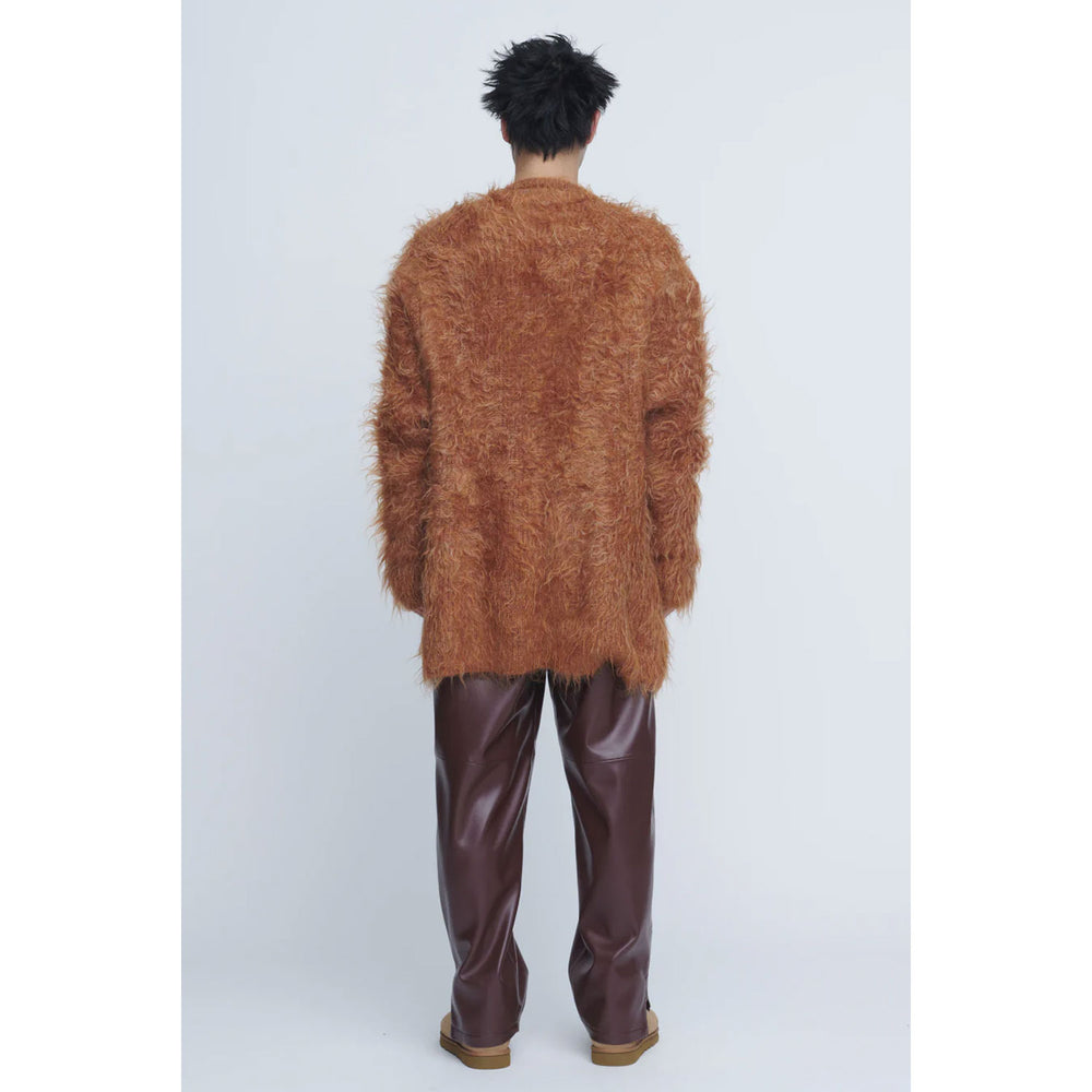 
                  
                    Shaggy V-Neck Cardigan-KHAKI-
                  
                