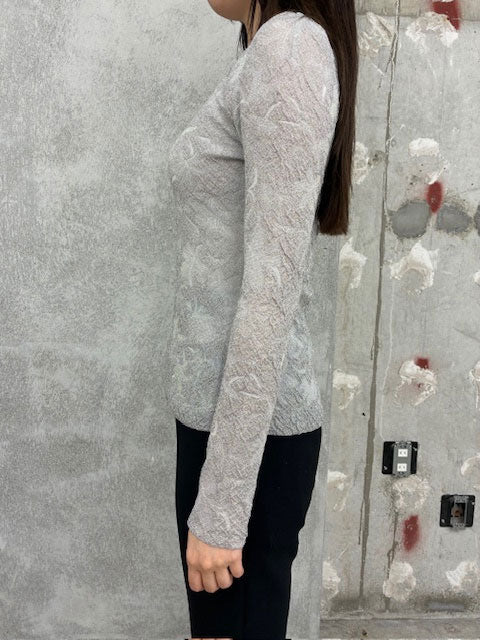 
                  
                    Floral Jacquard Sheer Knit Top-BLUE-
                  
                