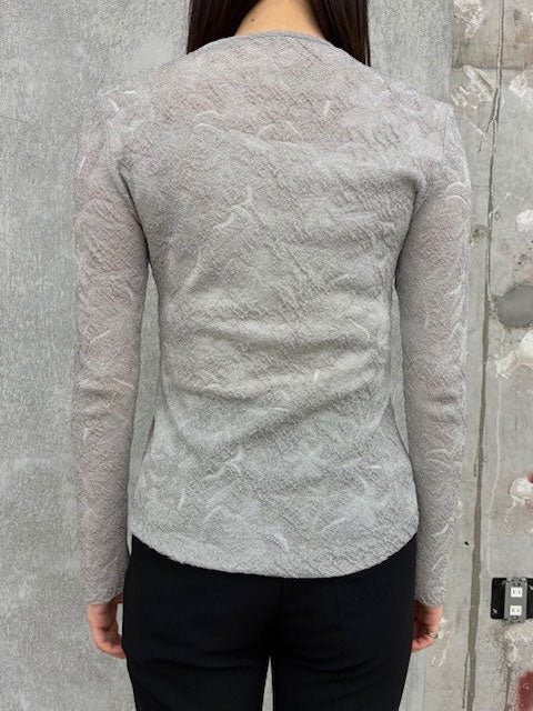 
                  
                    Floral Jacquard Sheer Knit Top-GREY-
                  
                