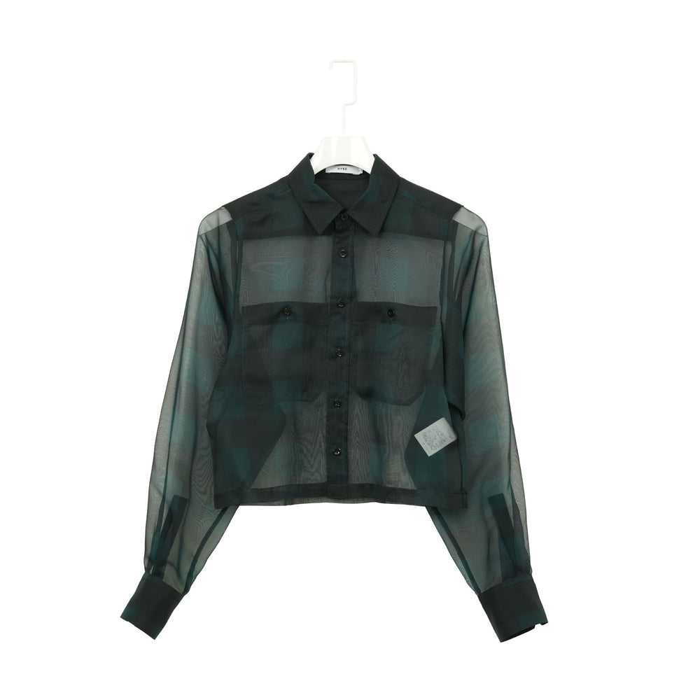 SHEER PLAID SHIRT-GREEN-