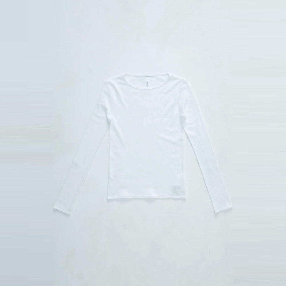 Cut-off long sleeve top -WHITE-