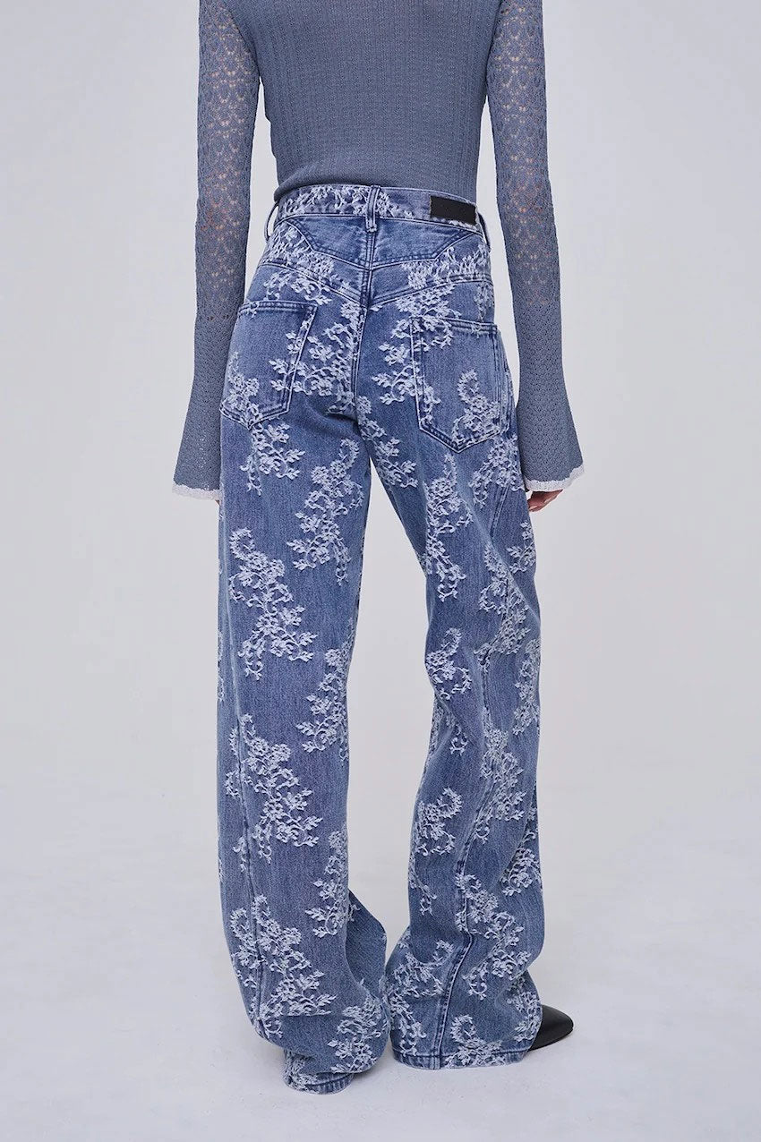 
                  
                    LACE-JACQUARD DENIM STRAIGHT JEANS
                  
                