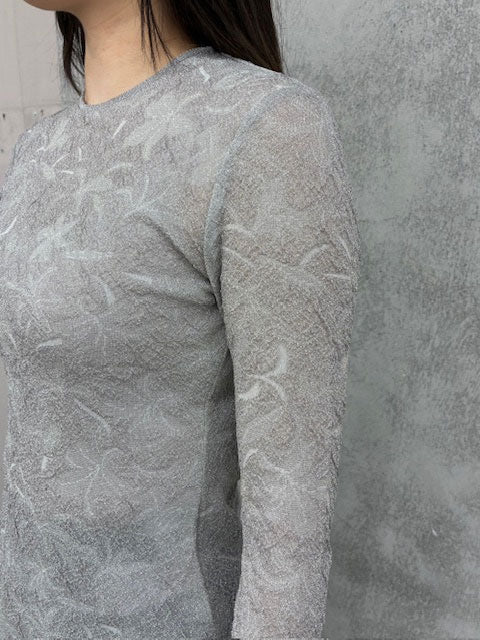 
                  
                    Floral Jacquard Sheer Knit Top-BLUE-
                  
                