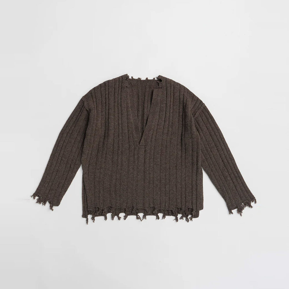 Plunge Neck Knit-BROWN-