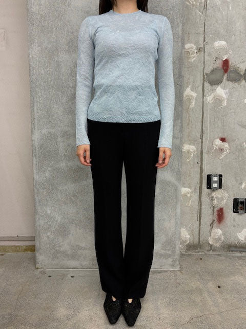 
                  
                    Floral Jacquard Sheer Knit Top-GREY-
                  
                