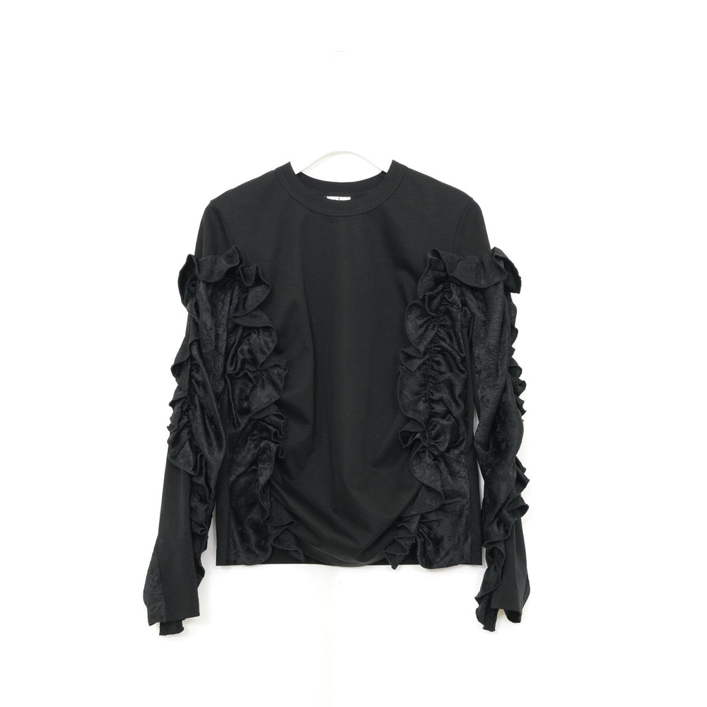 ラッフル切替カットソー-BLACK-