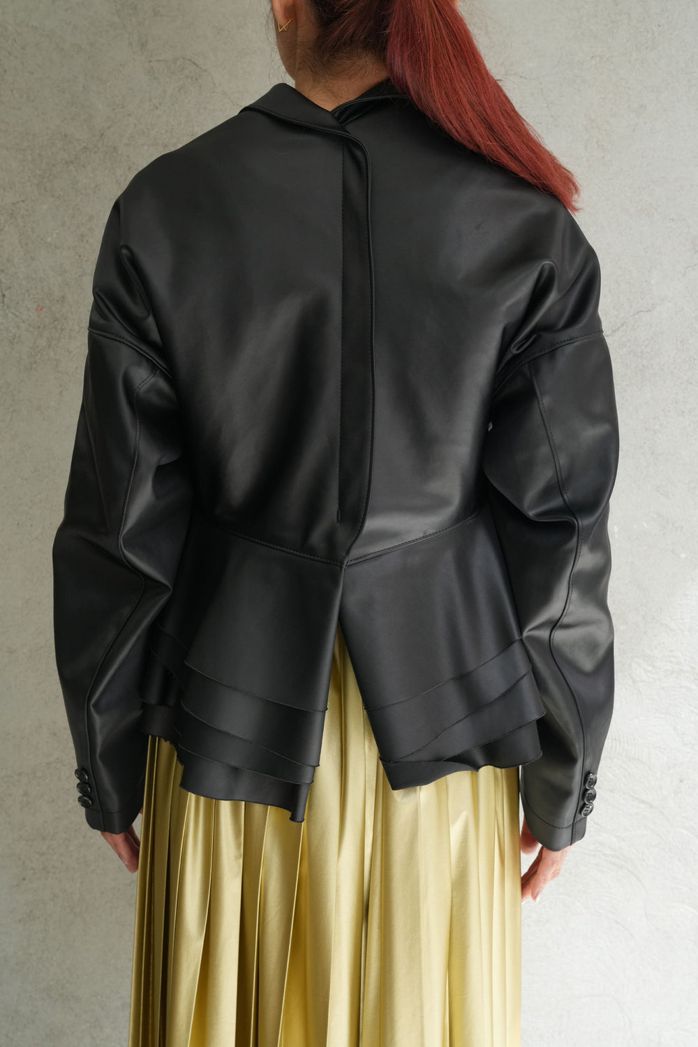 ペプラムフェイクレザージャケット-BLACK- – OBLIGE