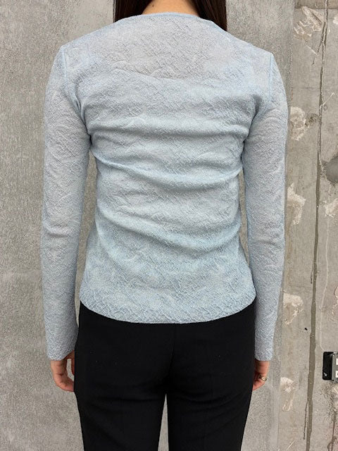 
                  
                    Floral Jacquard Sheer Knit Top-BLUE-
                  
                