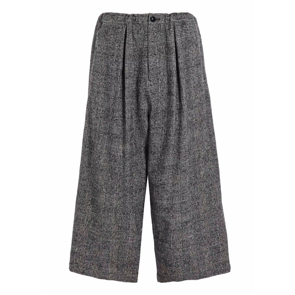 COTTON WOOL GLEN CHECK FRONT TUCK WIDE PANTS