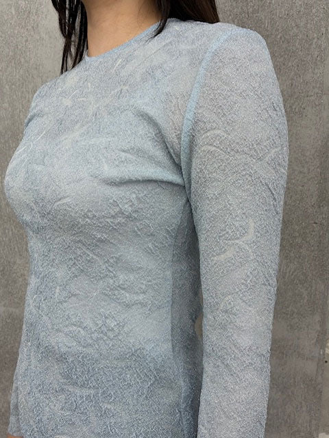 
                  
                    Floral Jacquard Sheer Knit Top-GREY-
                  
                