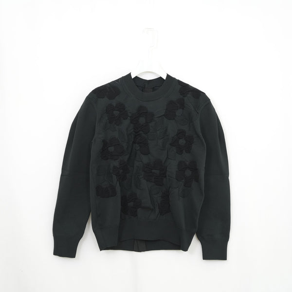 【連休限定価格】OHGA 黒ニットセーター 花装飾 長袖 花柄インターシャニット-BLACK- – OBLIGE