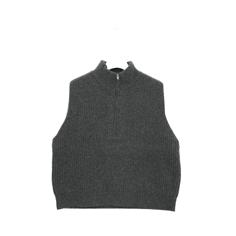 RIBBED KNIT WOOL VEST-CHACOAL-