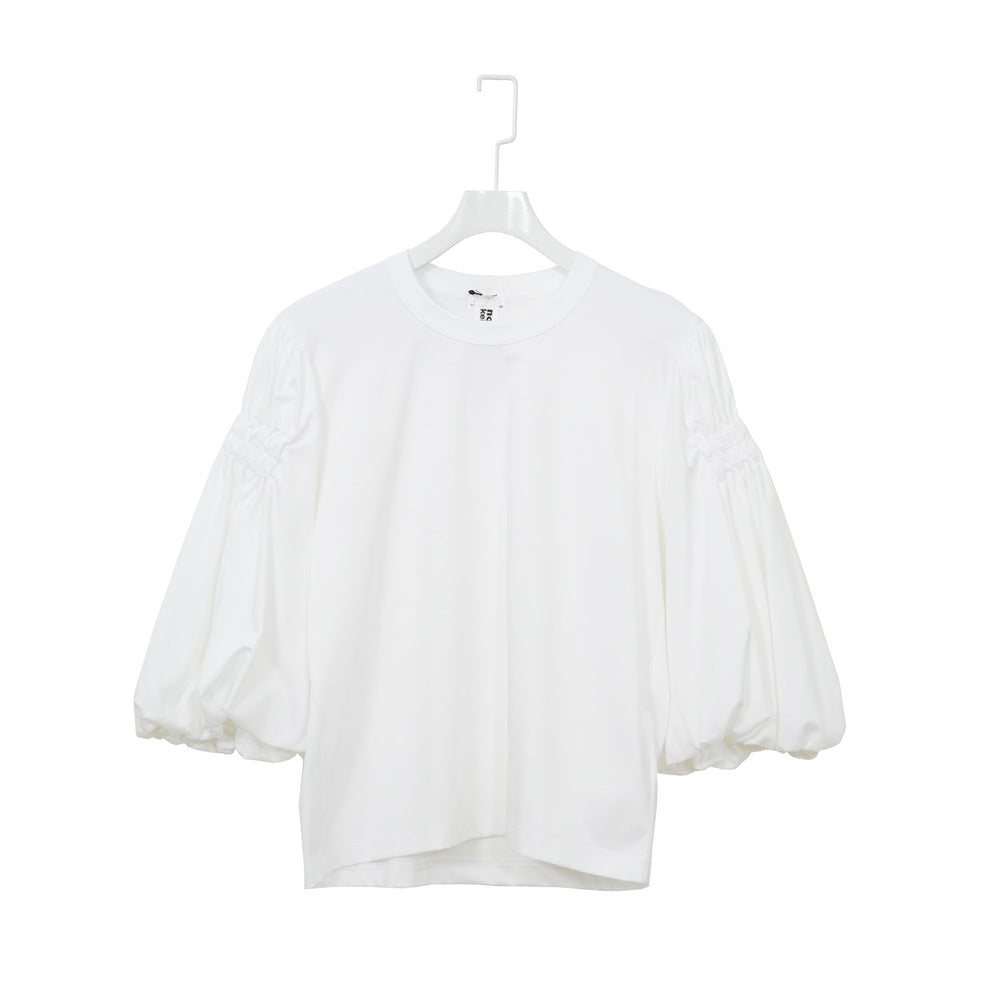 シャーリングバルーンスリーブTOPS-WHITE-