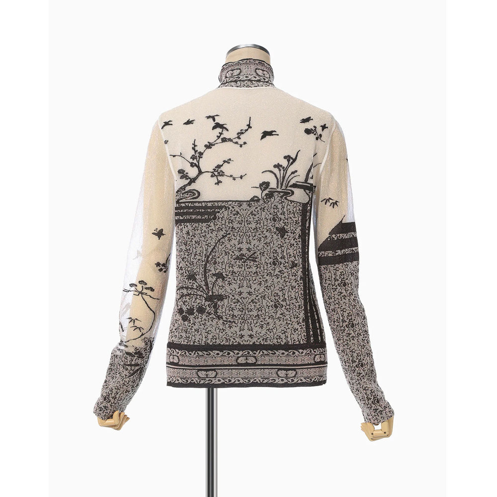 Ｎａｔｕｒｅ　Ｐａｔｔｅｒｎ　Ｓｈｅｅｒ　Ｋｎｉｔｔｅｄhighneck top Nature Pattern Sheer Knitted High Neck Top - black – OBLIGE