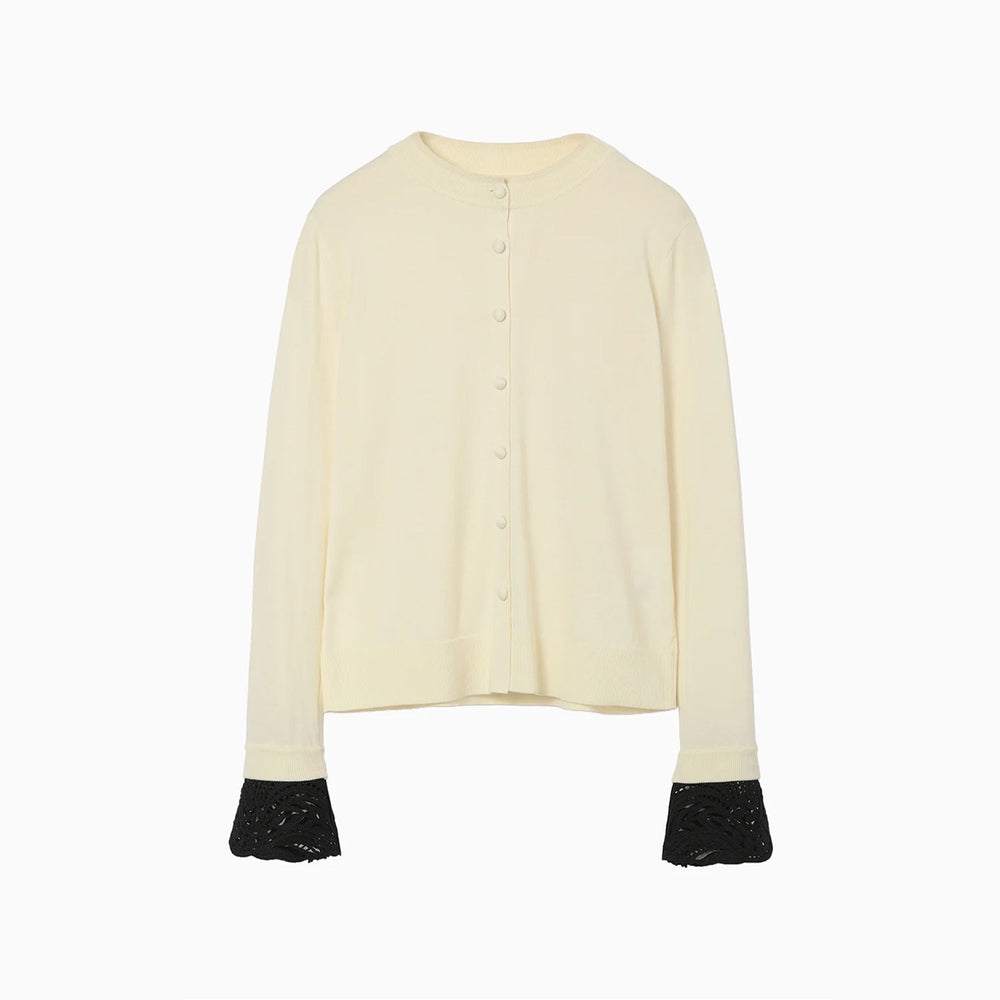 Detachable Embroidery Cuff Knitted Cardigan-ecru-