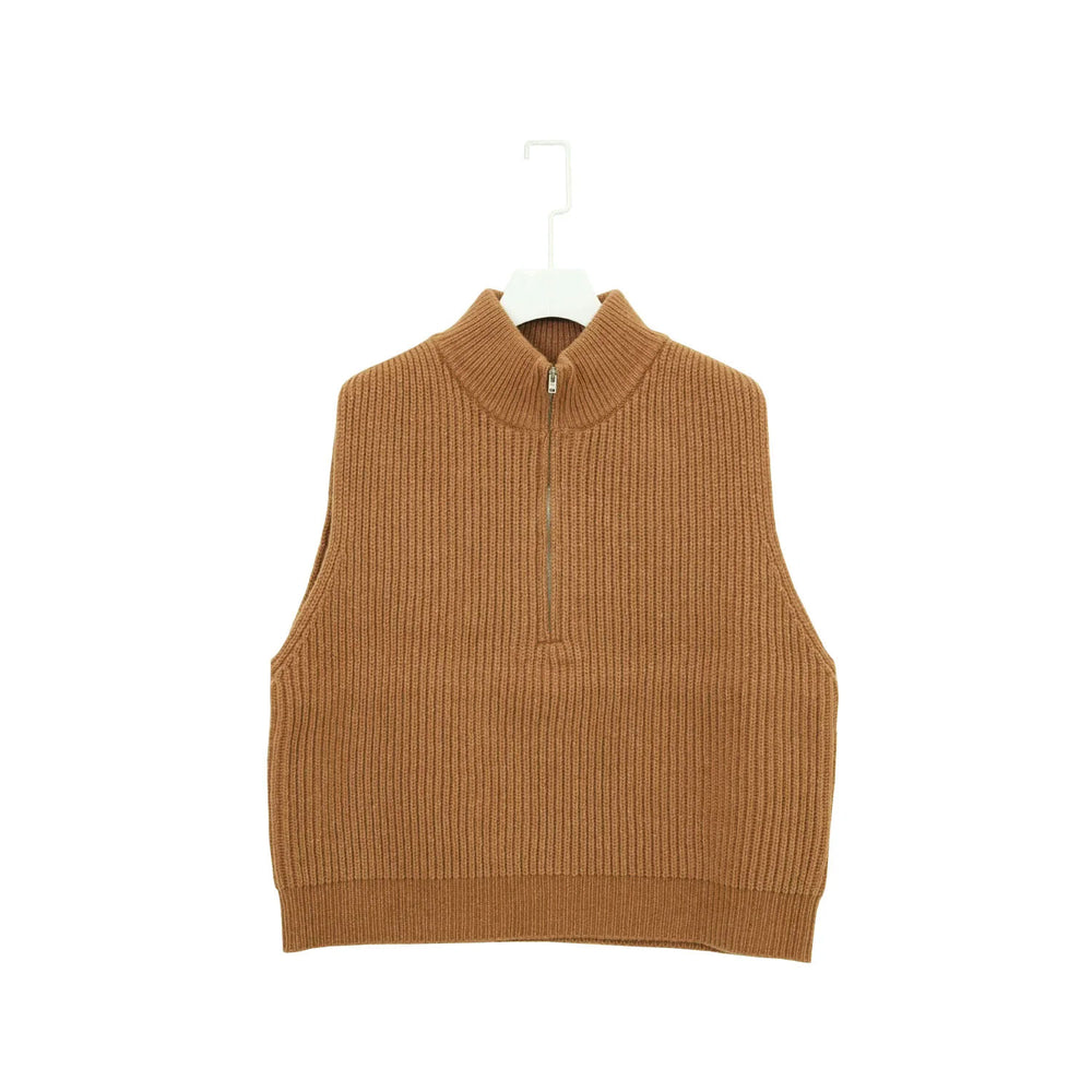 
                  
                    RIBBED KNIT WOOL VEST-BLACK-
                  
                