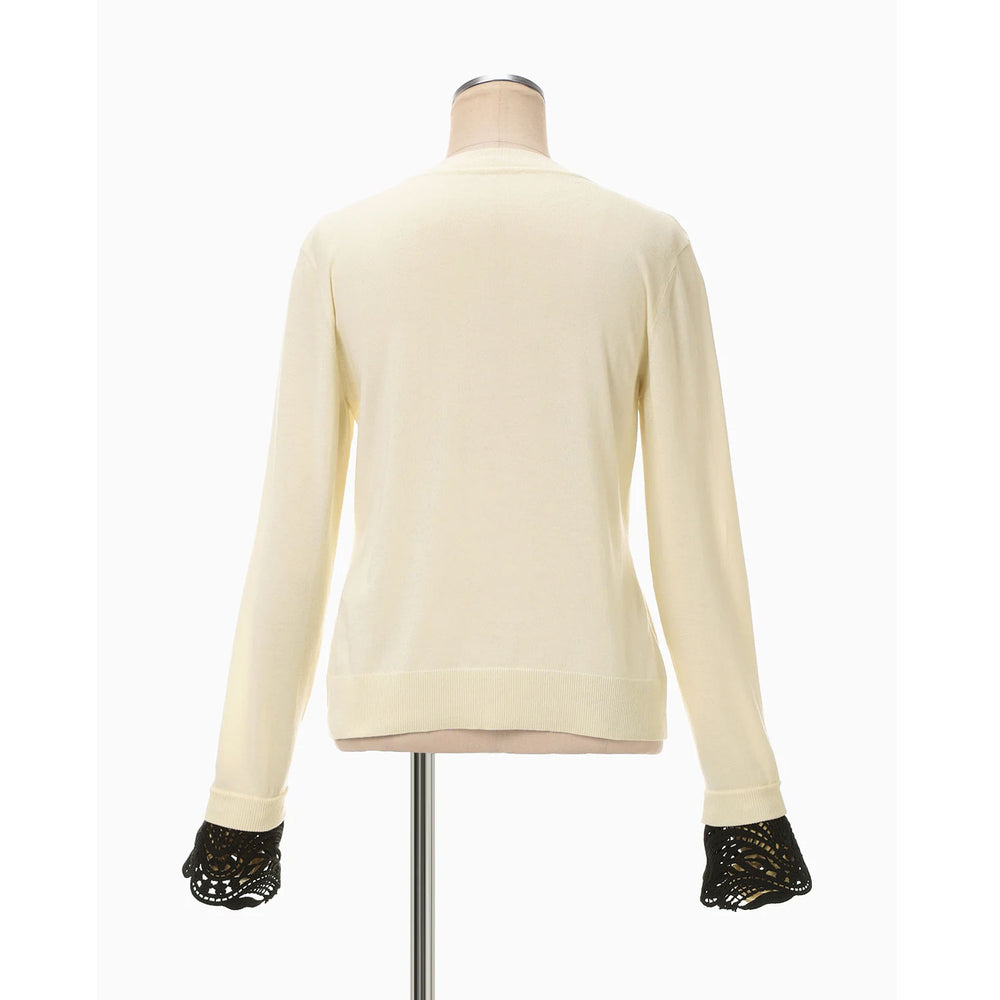 
                  
                    Detachable Embroidery Cuff Knitted Cardigan-ecru-
                  
                