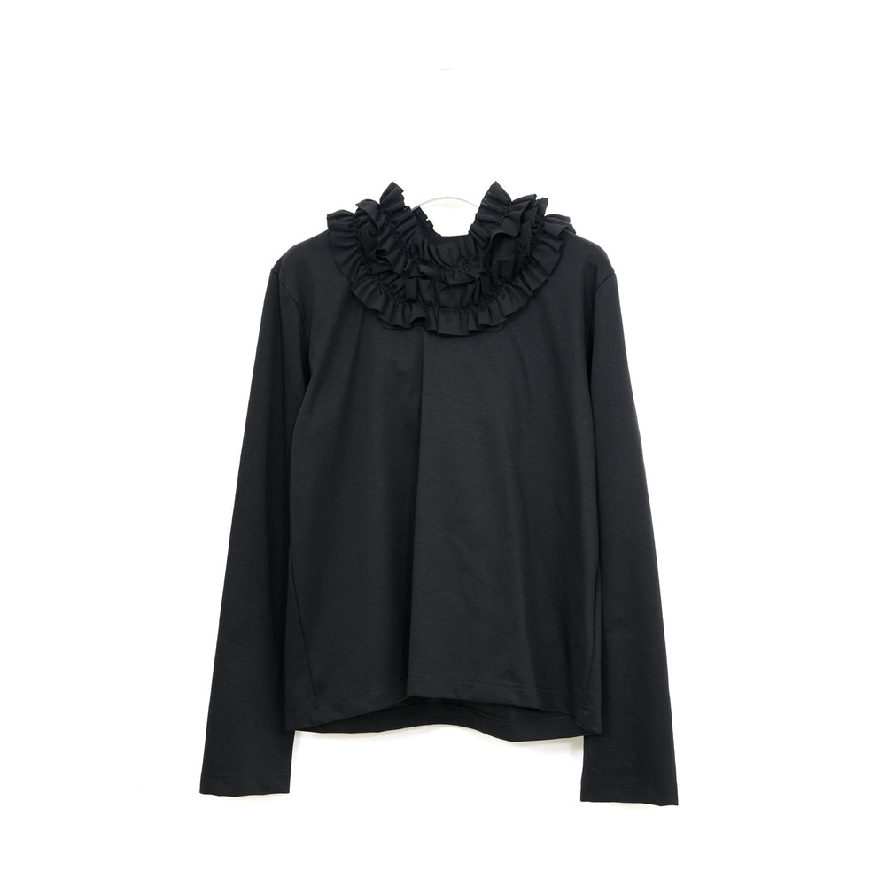 フリルフーディカットソー-BLACK-