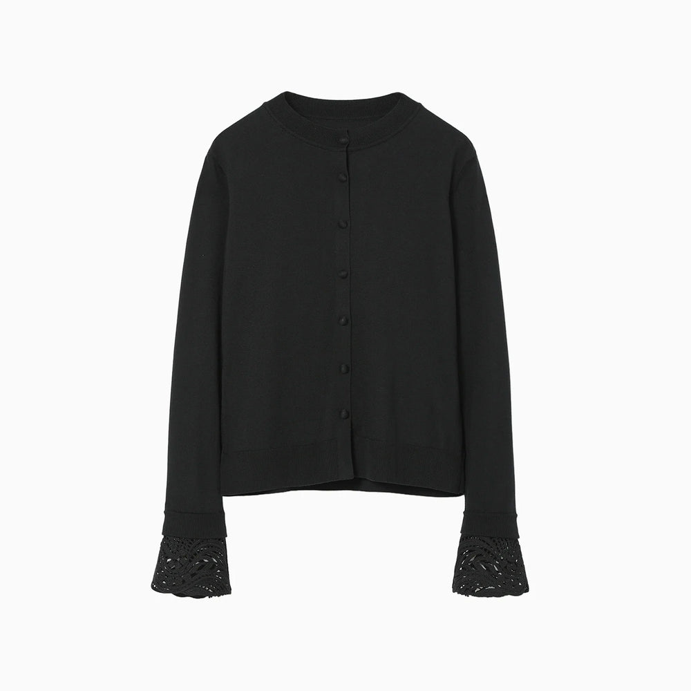 Detachable Embroidery Cuff Knitted Cardigan-black-