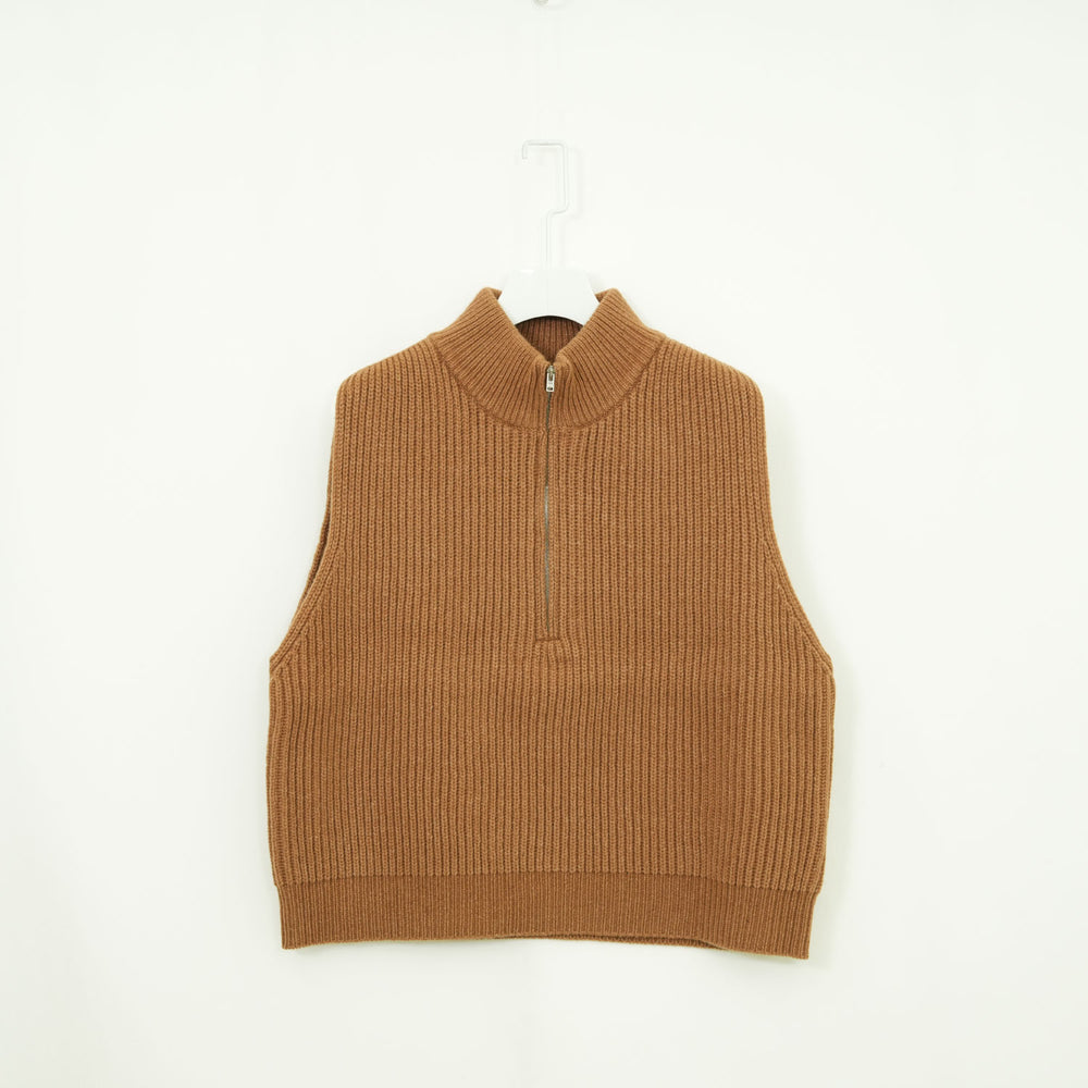 RIBBED KNIT WOOL VEST-CAMEL-