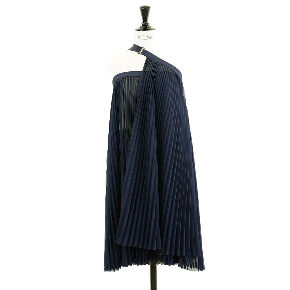 SHEER PLEATED WRAP DRESS‐NAVY- – OBLIGE