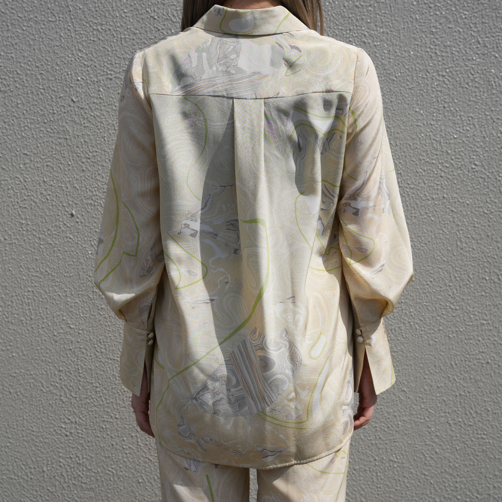 Marble Print Silk Shirt - beige – OBLIGE