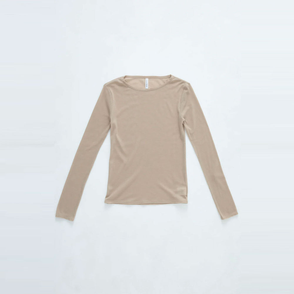 Cut-off long sleeve top -BEIGE-