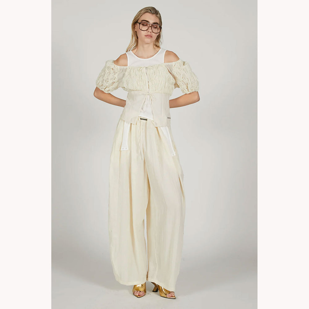 
                  
                    Satin Gathered Balloon Pants -WHITE-
                  
                