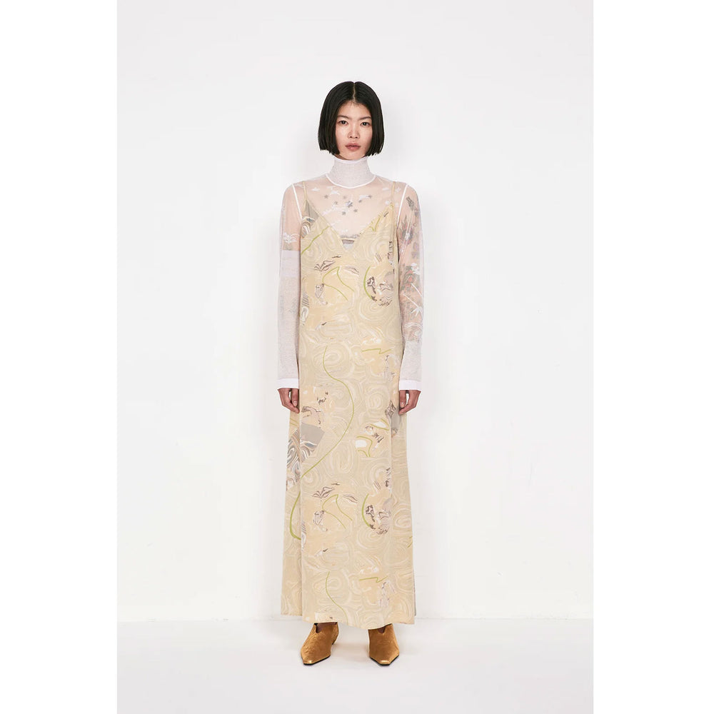 Marble Print Silk Camisole Dress - beige – OBLIGE