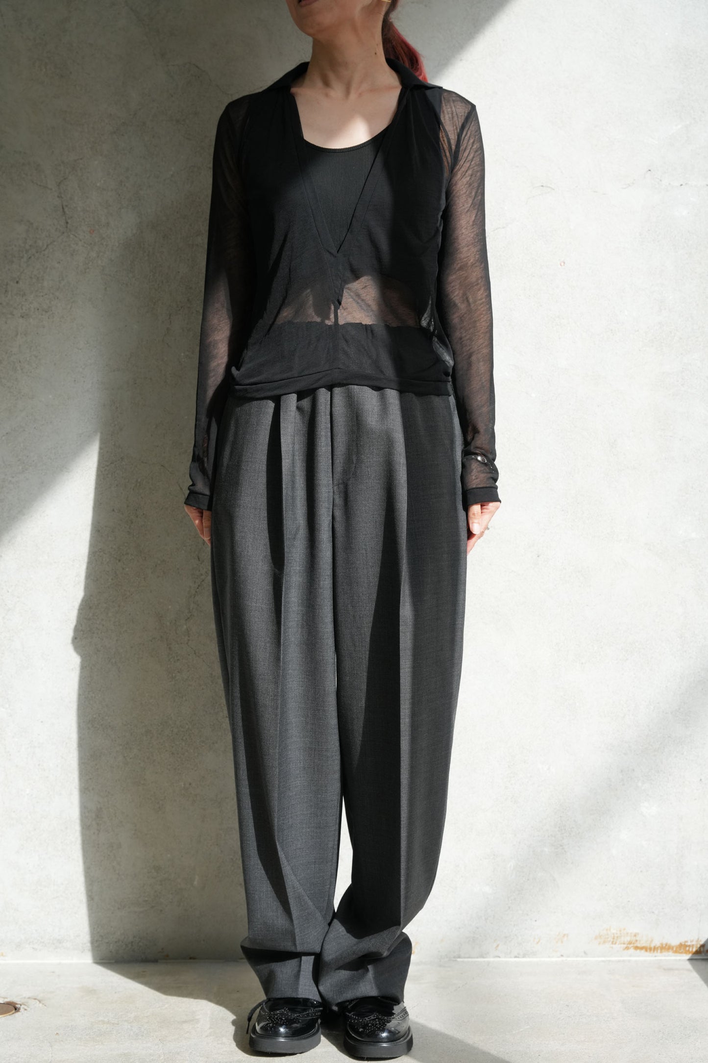 
                  
                    SHEER LAYERED POLO-BLACK-
                  
                