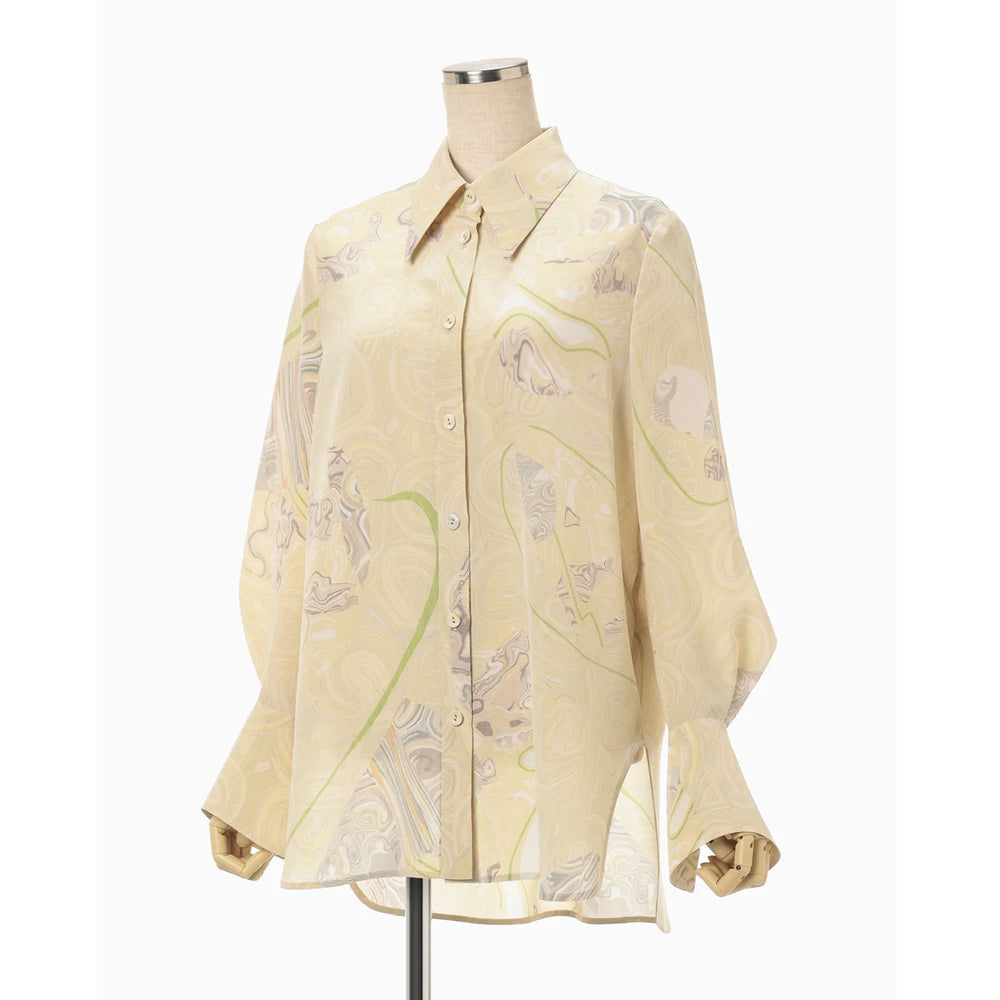 トップス mame Marble Print Silk Shirt Marble Print Silk Shirt - beige – OBLIGE