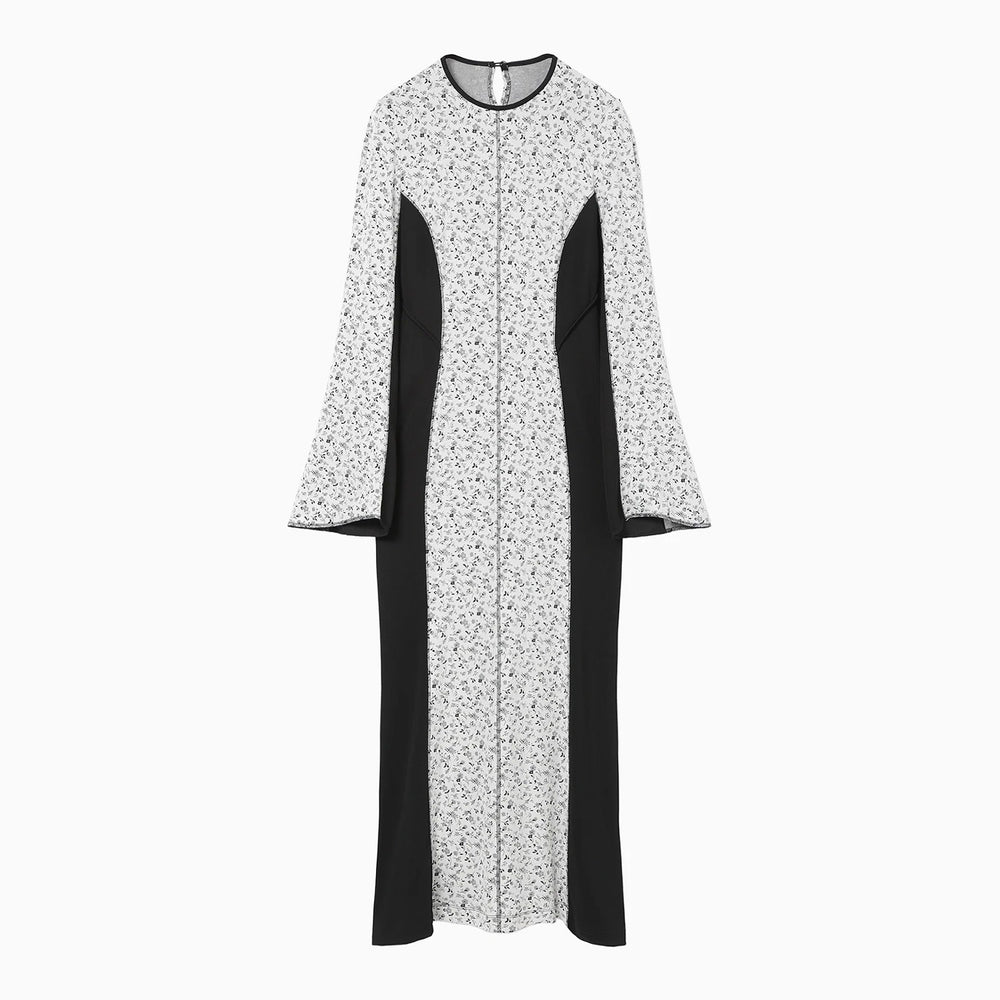 Floral Jacquard Fraise Stitch Dress - white