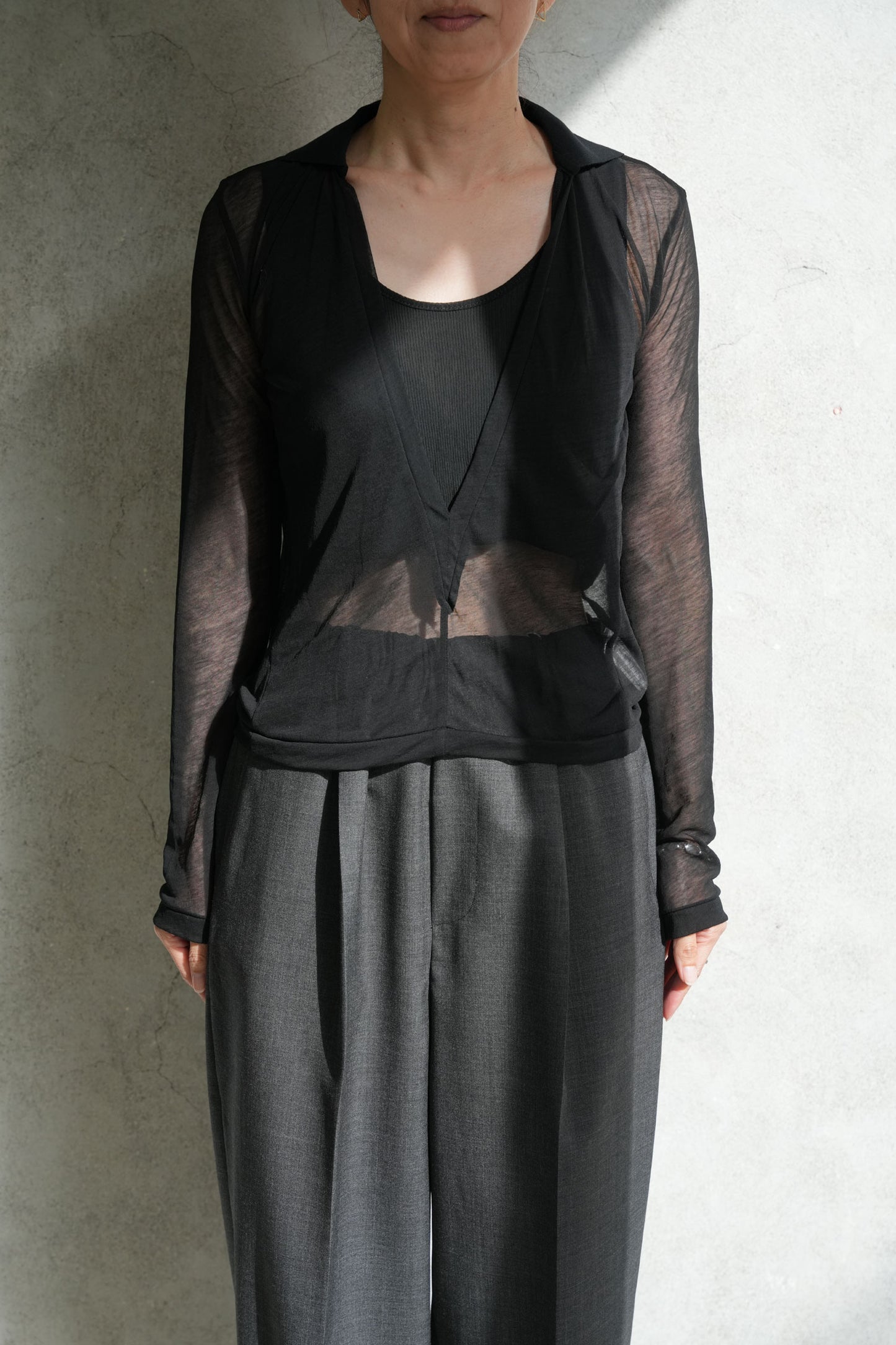 
                  
                    SHEER LAYERED POLO-BLACK-
                  
                