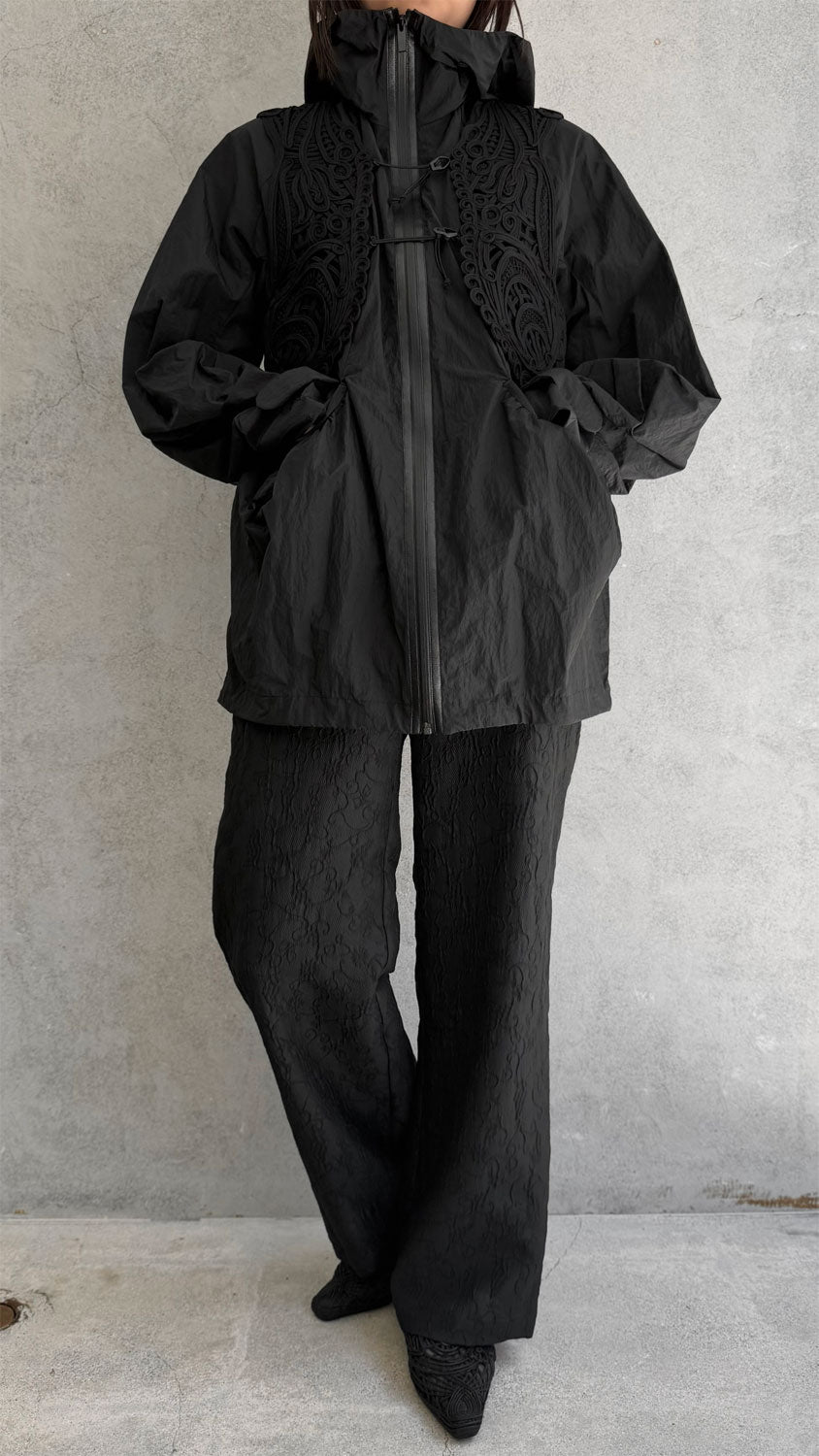 
                  
                    Nylon Oversized Jacket with Cording Embroidery Vest
                  
                