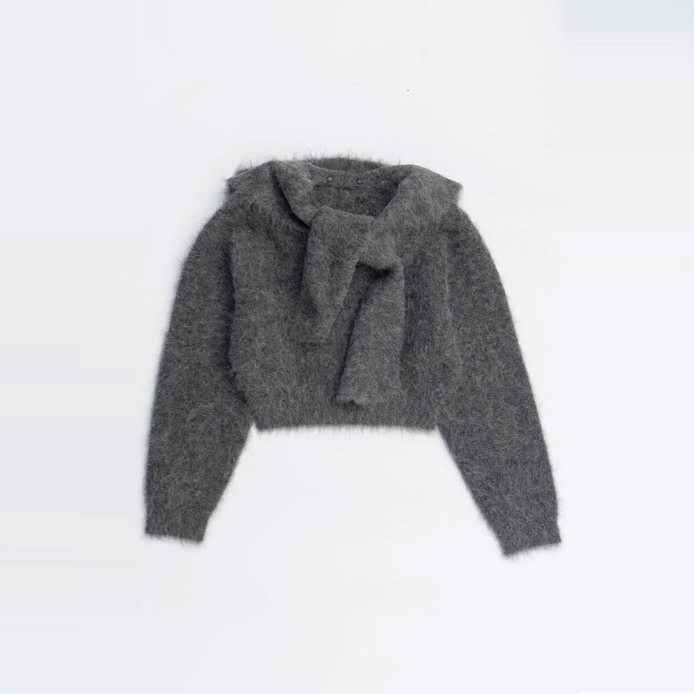 Alpaca Blend 2-Way Hoodie-C.GRY-