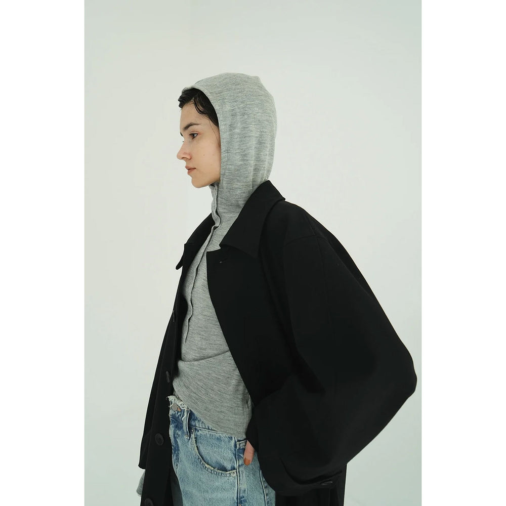 WOOL RIB HOODED TIGHT TOPS -GRAY- – OBLIGE