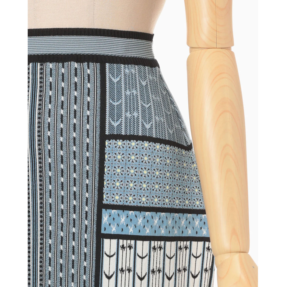 【タグ付き】Geometric Pattern Knitted Skirt Geometric Pattern Knitted Skirt - blue
