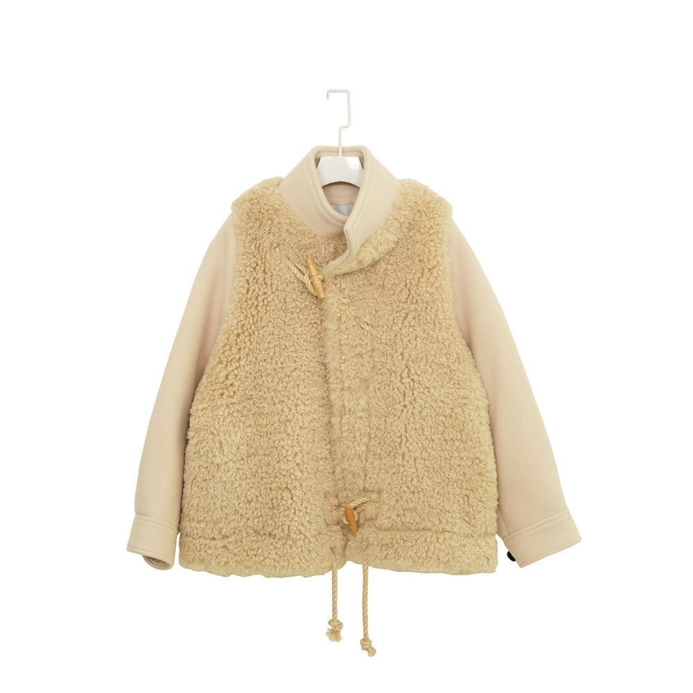 
                  
                    DOUBLE FACE FAUX SHEARLING DUFFLE JACKET-CREAM-
                  
                