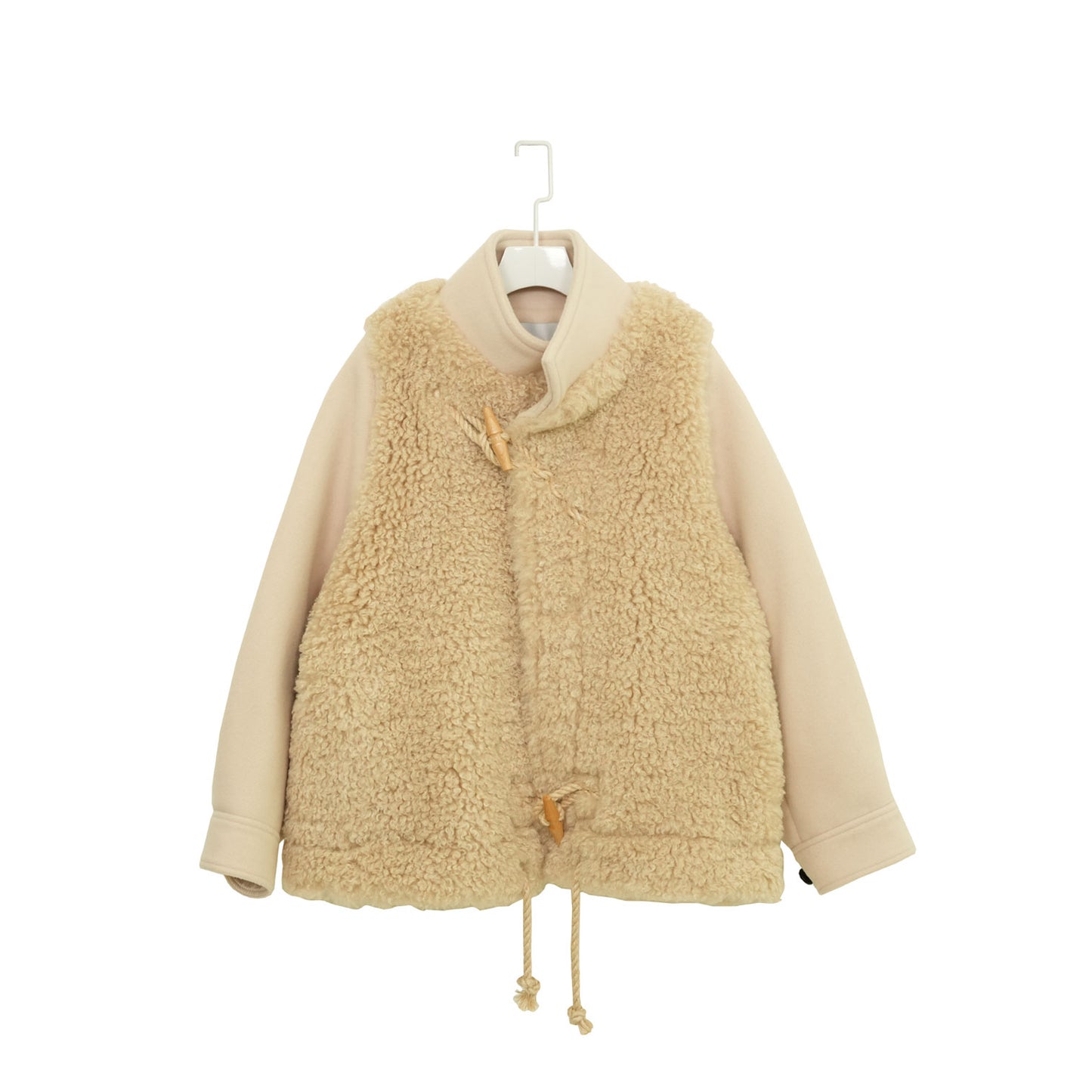 
                  
                    DOUBLE FACE FAUX SHEARLING DUFFLE JACKET-CREAM-
                  
                