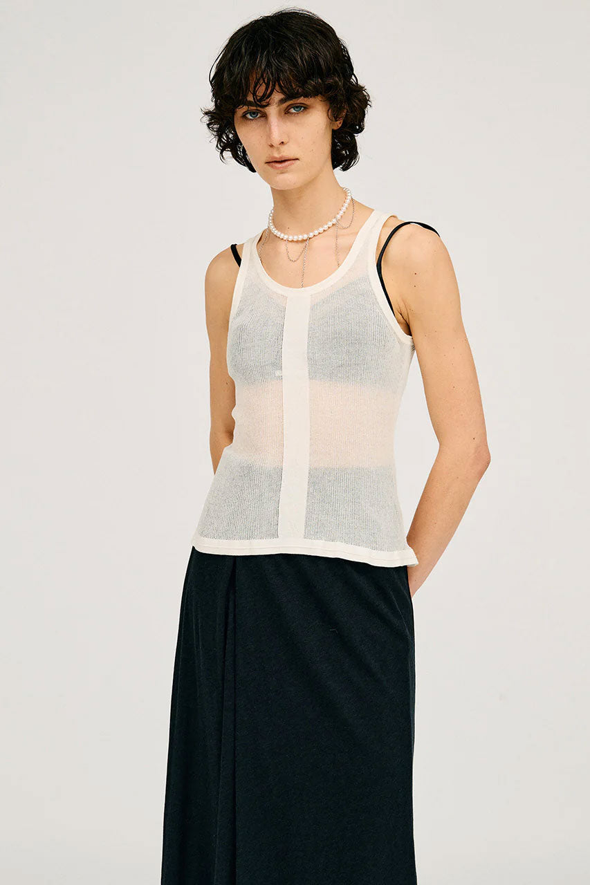 
                  
                    Sheer Rib Frill Hem Knit Tank -BLACK-
                  
                
