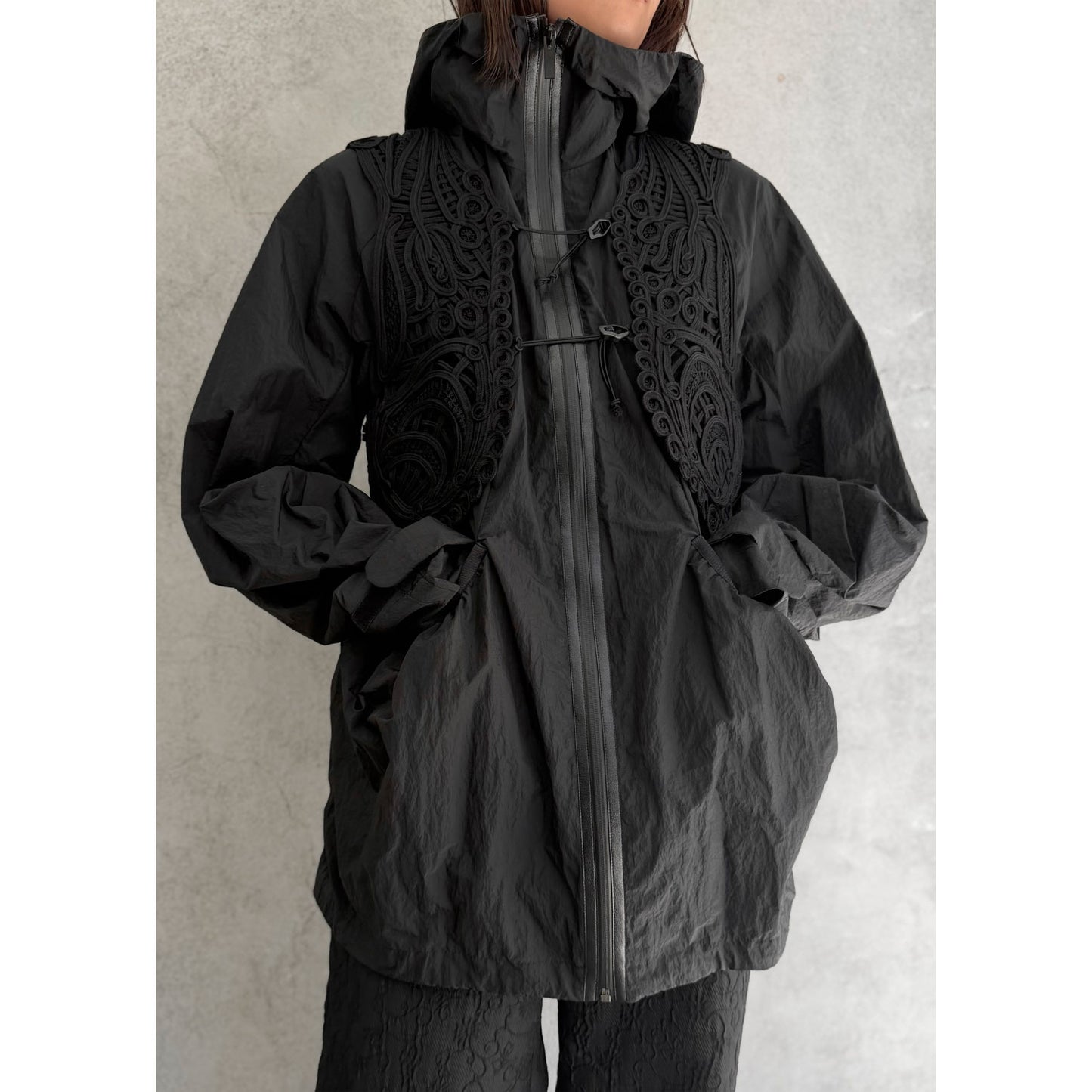 
                  
                    Nylon Oversized Jacket with Cording Embroidery Vest
                  
                
