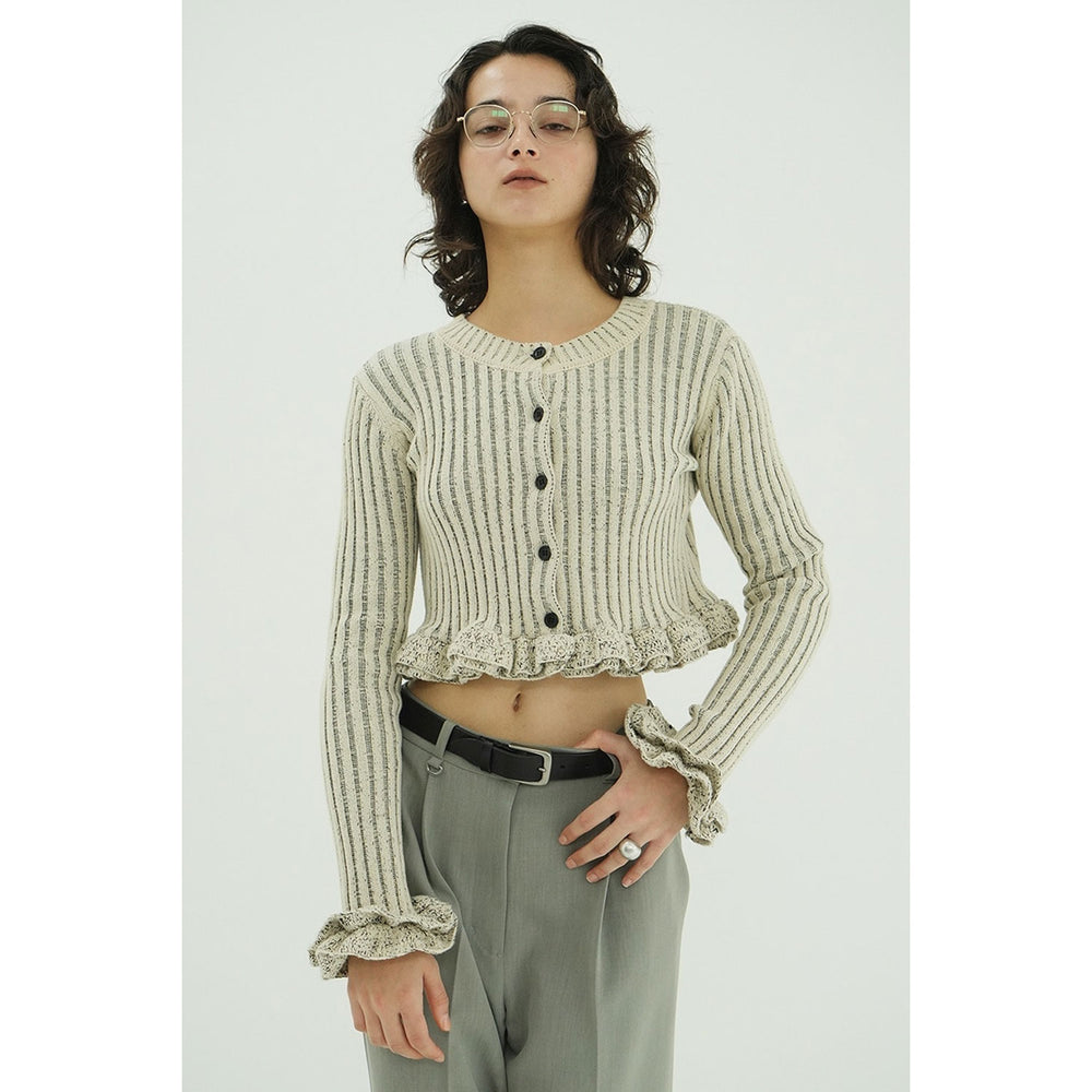 W FACE SHORT FRILLED KNIT TOPS -WHITE- – OBLIGE W FACE SHORT FRILLED KNIT TOPS -WHITE- – OBLIGE