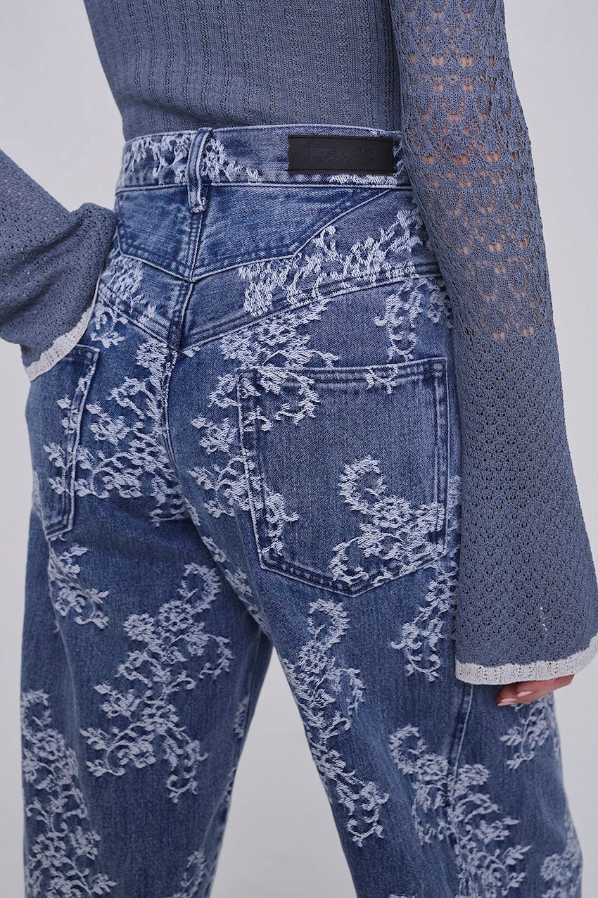 
                  
                    LACE-JACQUARD DENIM STRAIGHT JEANS
                  
                
