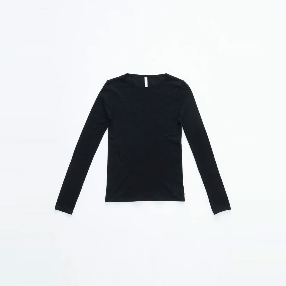 Cut-off long sleeve top -BLACK-