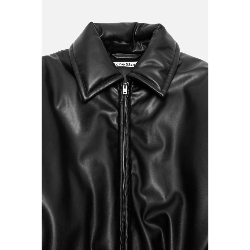 GENTLE FAKE LEATHER JACKET ブラック FAUX LEATHER BUBBLE HEM JACKET BLACK | Most Wanted